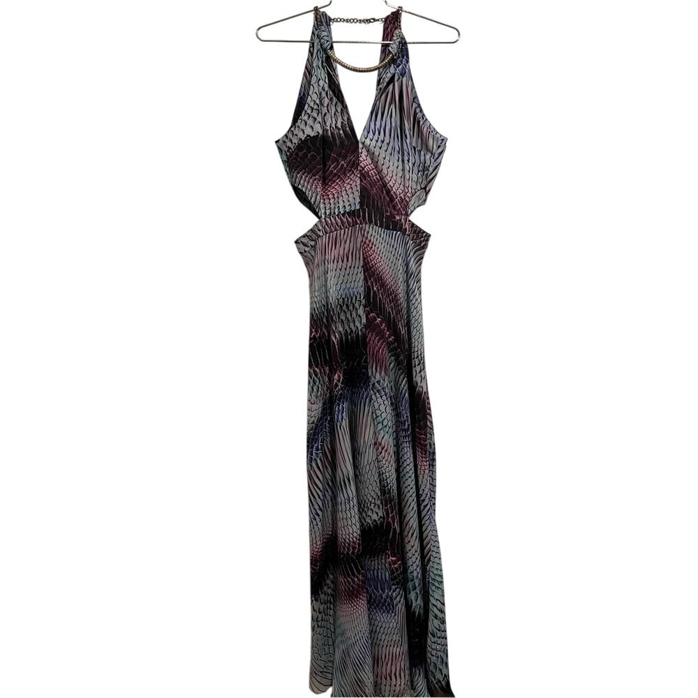 Marciano Cutout Maxi Dress Size 6 Snake Print Halter Slit Evening Dress Y2K